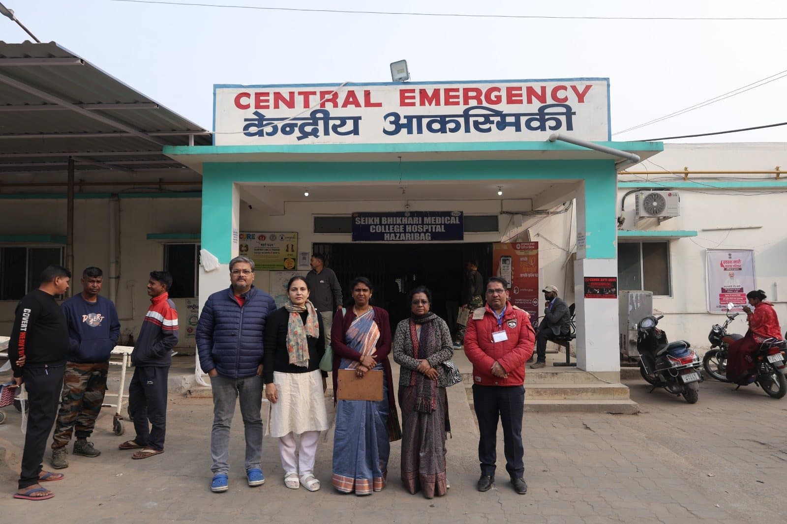 Faculty at the Central Emergency entrance of Sheikh Bhikhari Medical College Hospital, Hazaribagh, where students attend clinical postings
